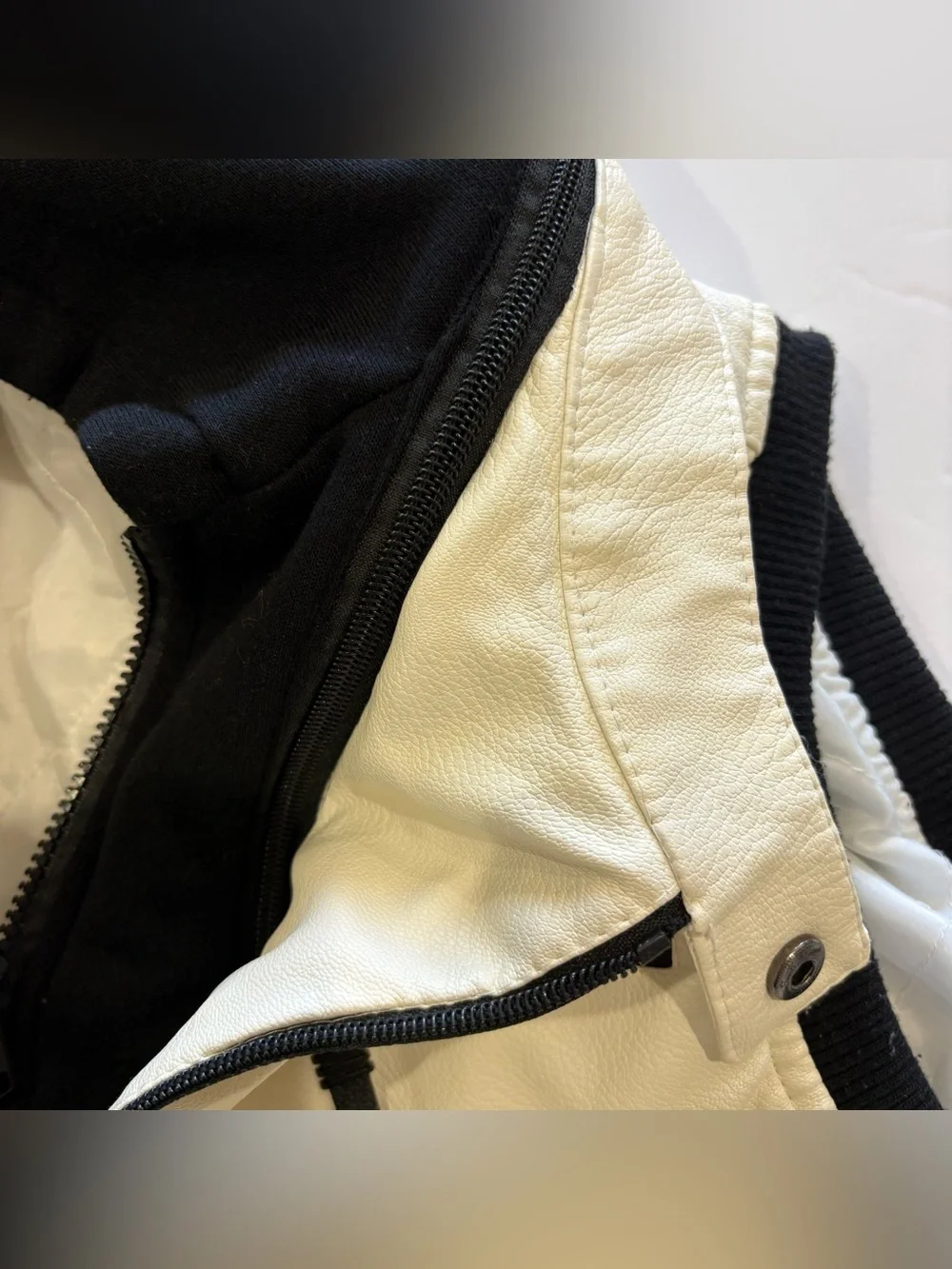 Fried Denim Men's Retro Faux Leather Vest Jacket Hoodie White Ivory Black Size M